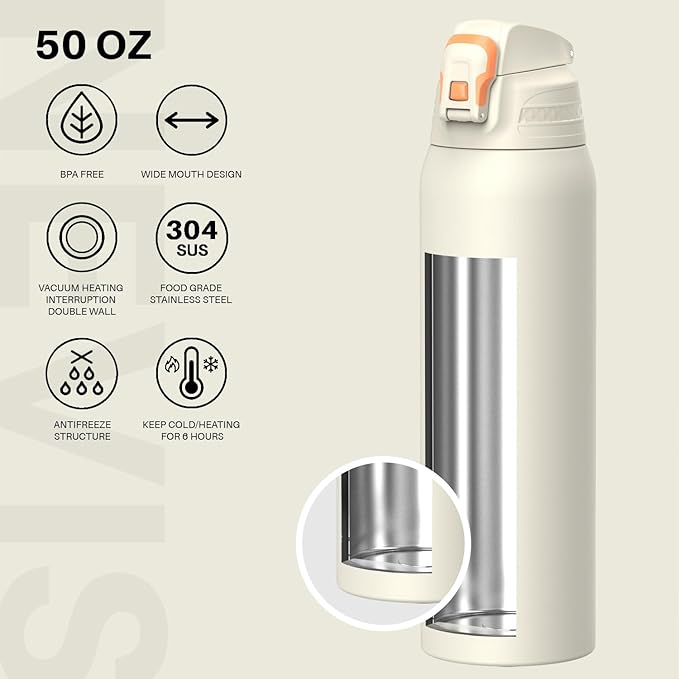 Insulated Sports Water Bottle, Stainless Steel Water Bottles with Locking Flip Top Lid, Insulated Bottle with Double-Wall Vacuum Insulation for Fitness and Outdoor Enthusiasts