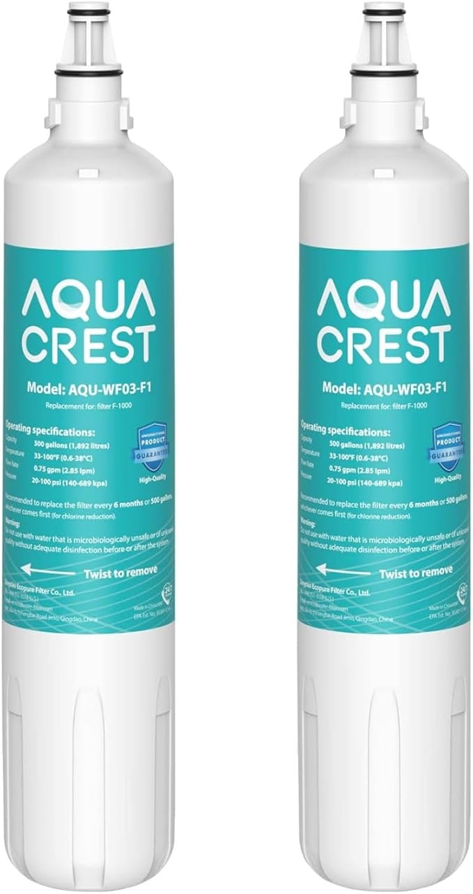 AQUACREST F-1000, 4204490 Water Filter, Replacement for F-1000, Sub-Zero 4204490, 4290510,F-3000 and AquaPure AP Easy C-Complete, Subzero Water Filter 4204490, F-1000S & F-2000S & F-3000S, Pack of 2