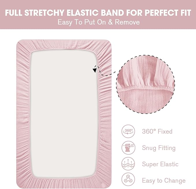 Muslin Crib Sheets, 2pk Neutral Fitted Baby Toddler Bed Sheets for Standard Crib Mattress & Toddler Bed Mattress, 28 x 52 inches, Pink Bunny