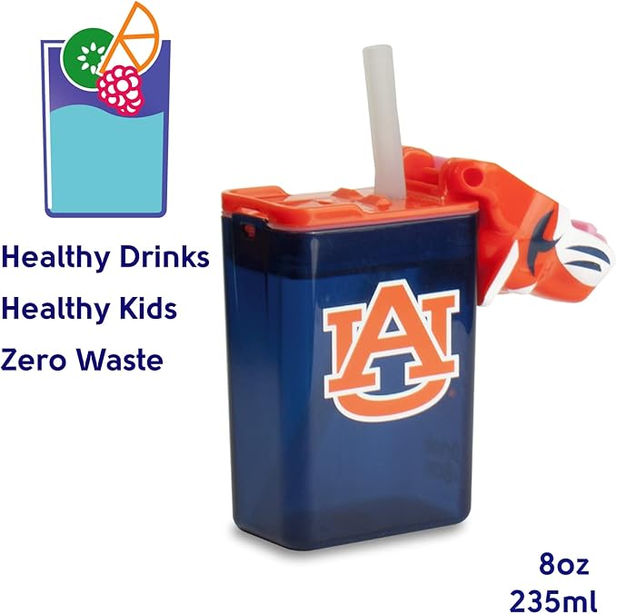 Reusable Water Bottle | Officially Licensed NCAA Sports Bottle | BPA Free | Dishwasher Safe | Tiger Aubie Mascot | 8 oz Drink in auburn Box - Auburn University