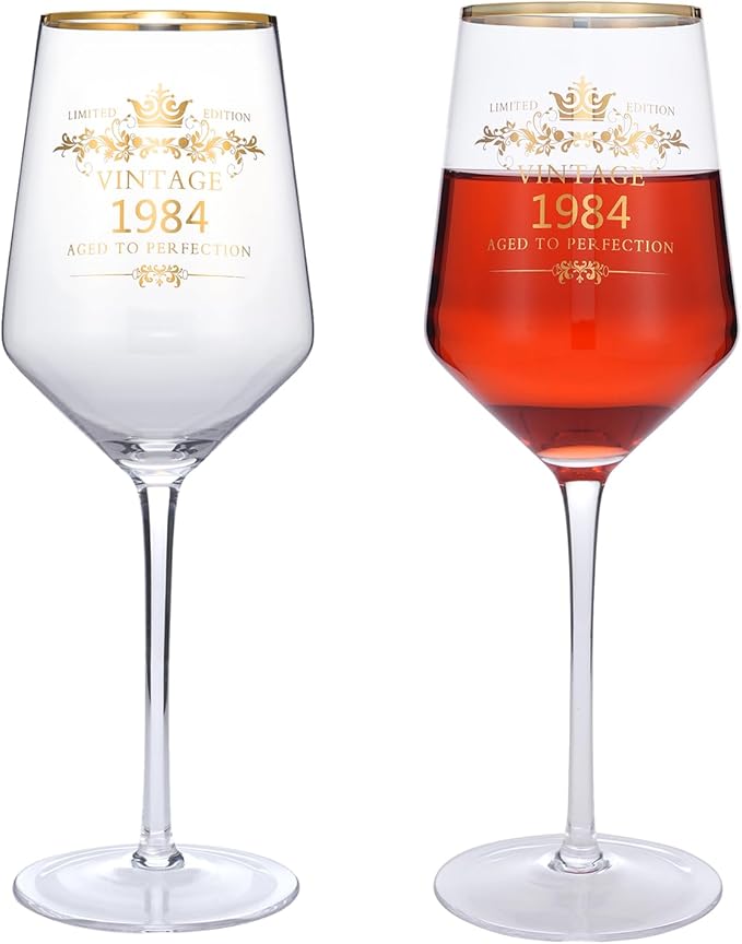 MOMRNTAIL Vintage 1984 40TH Birthday Goblet Gifts, 16OZ Goblet Wine Glass, 40 Year Old Birthday Decorations For Women men, Funny 40 Bday Gifts Idea For Friends, Sister,Dad, Mom - Turning 40 Present