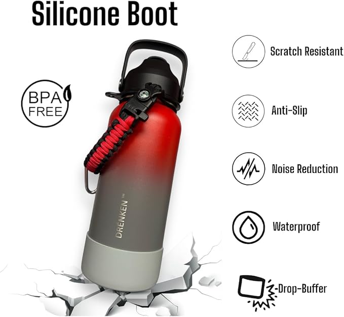 Water Bottle, Insulated water bottle, Stainless steel water bottle for kids men women Sports water bottle 32 oz Water bottle with straw Insulated Flask (Gradient Red/Gray)