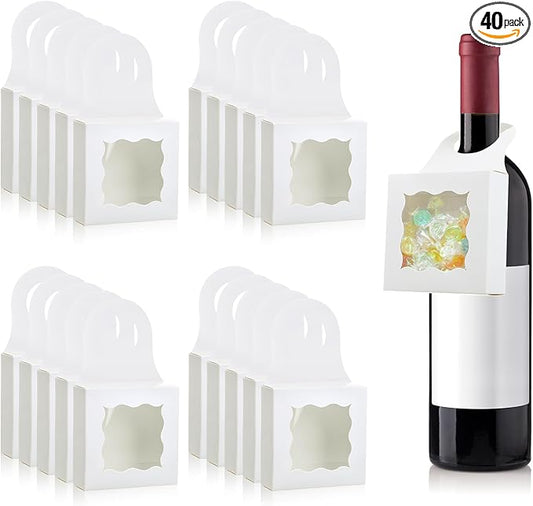 40PCS Wine Bottle Box with Window, Kraft Paper Wine Boxes for Gifts Hanging Wine Treat Box Mini Charcuterie Box Wine Champagne Bottles Gift Boxes Hanger Candy Box for Birthday Party Favor