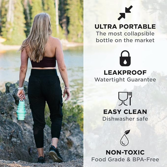 HYDAWAY Collapsible Water Bottle - 25oz I Reusable Water Bottle with Flip Top Lid for Travel, Hiking, Backpacking I Portable & Leakproof, Food-Grade Silicone, BPA Free, Collapses to 1.5” (Bluebird)
