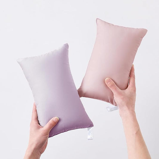 MEILA 2 Pack Cotton Tiny Pillows, 11"x7" Mini Pillows for Kids, Pets, Sleeping and Traveling, Small Washable Decorative Pillows for Neck, Wrist, and Knee, Light Pink & Lilac