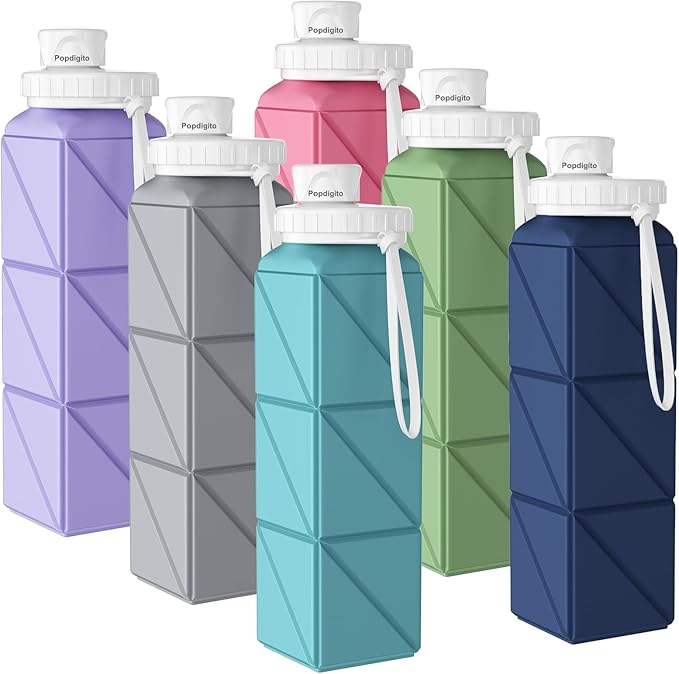 Collapsible Water Bottles,BPA-Free Leak-Proof Silicone Foldable Water Bottle Cup 20.6oz,Durable Lightweight Bottle for Gym Travel Camping Hiking Running (Mix colors 6pcs)