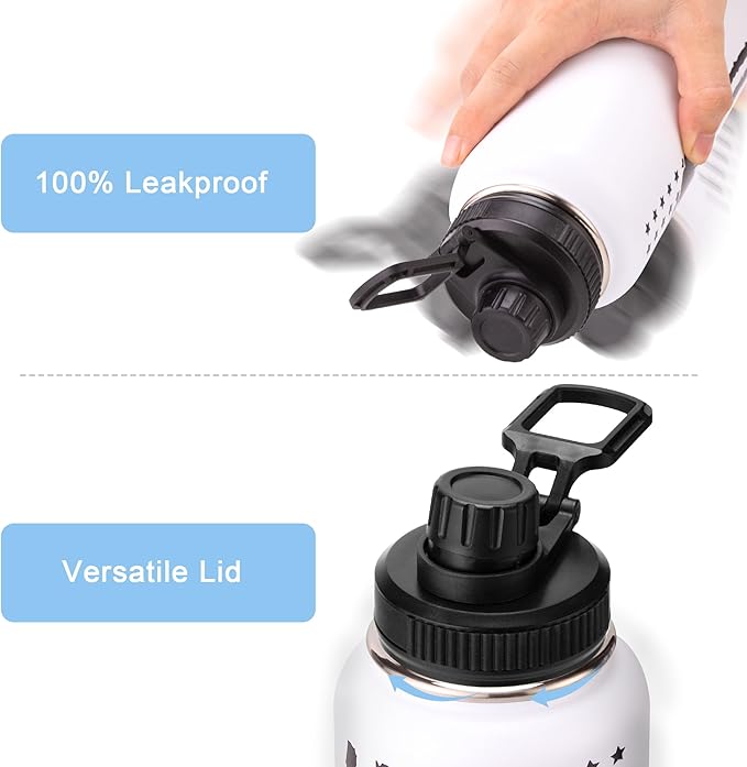 Cutiset 32 oz Baseball Water Bottle with Lids, Stainless Steel Leak Proof Sports Water Flask, Vacuum Metal Water Bottle,Baseball Player