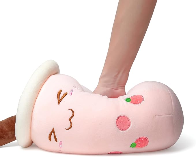 Niuniu Daddy Strawberry Boba Plushies -13.7inch Kawaii Pink Bubble Tea Stuffed Animals- Soft Squishy Milk Tea Plush Cuddle Pillow- Adorable Plushie Food Toys for Kids-Plushies Gift for Easter Basket