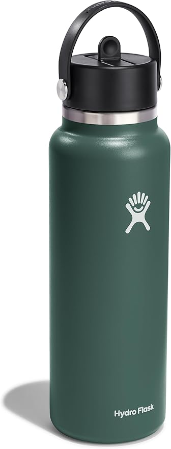 HYDRO FLASK Wide Mouth vacuum insulated stainless steel water bottle with leakproof closeable straw lid for cold water drinks, sports, travel, car and school