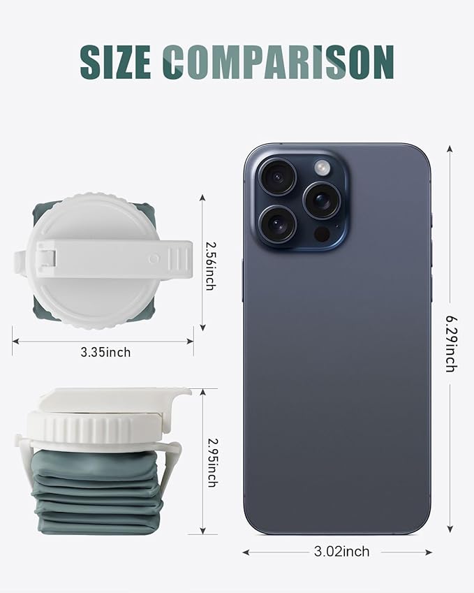 Opard Collapsible Water Bottles 21 Oz - BPA Free, Leak Proof, Foldable Silicone Collapse Water Bottle with Straw, Easy to Compact and Expandable, Travel Essentials Accessories (Green + Blue)