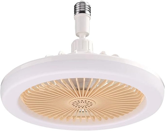 Socket Ceiling Fan with Light, Remote Control LED Small Ceiling Fan Screw in Light Bulb, Plug into Ceiling Mini Remote Ventilador for Living Room & Bedroom & Kitchen & Bathroom (White)