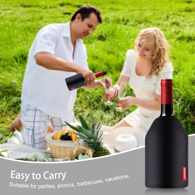 Wine Cooler Sleeve, Wine Bottle Chiller, Reusable Cooling Sleeve for Red Wine, Sparkling Wine and Champagne, Water-repellent Nylon Fabric, Black
