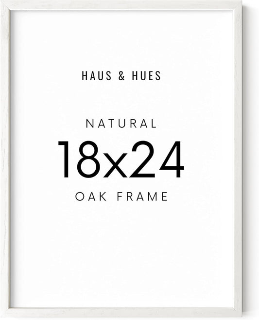 HAUS AND HUES White 18 x 24 Poster Frame - Oak White 18 x 24 Picture Frame, Wall 18x24 Frame, 18x24 Wood Frame, 24x18 Poster Frame, Wooden Picture Frame 18 x 24, Art 18 x 24 Frame