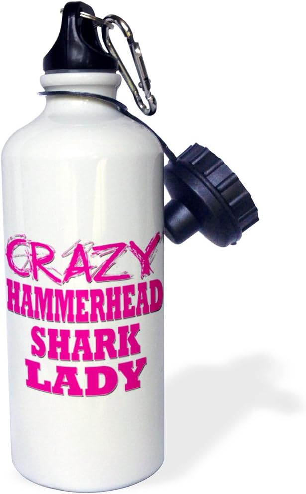 3dRose Crazy Hammerhead Shark Lady-Sports Water Bottle, 21oz , 21 oz, Multicolor