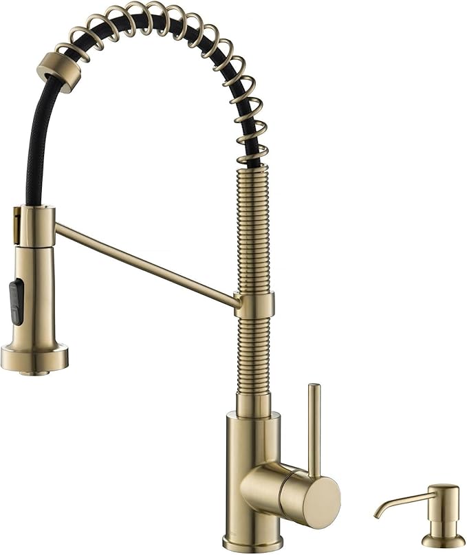 Kraus KPF-1610-KSD-53SFACB Bolden 18-Inch Commercial Kitchen Faucet with Soap Dispenser, Spot Free Antique Champagne Bronze