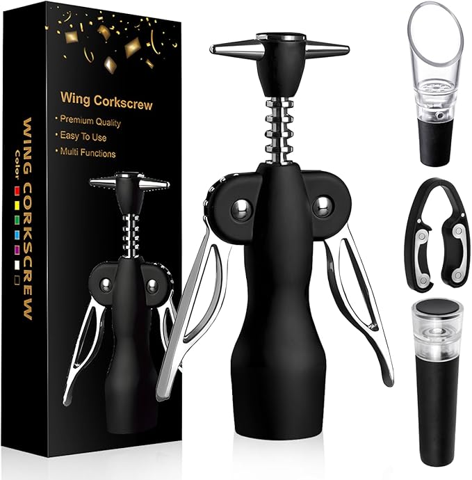 Wine Opener, Wing Corkscrew Wine Opener,Easy to Use, Sturdy Durable Manual Corkscrew (Black)