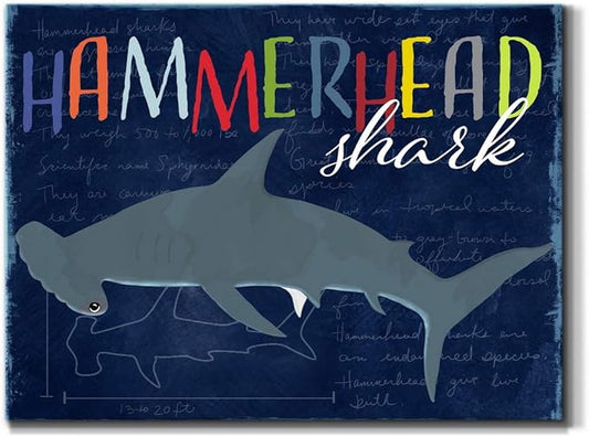 Renditions Gallery Canvas Animal Wall Art Modern Decorations Paintings Colorful Playful Hammerhead Shark Abstract Vibrant Lifestyle Artwork Prints for Kids Bedroom Nursery - 8"x12" LT33