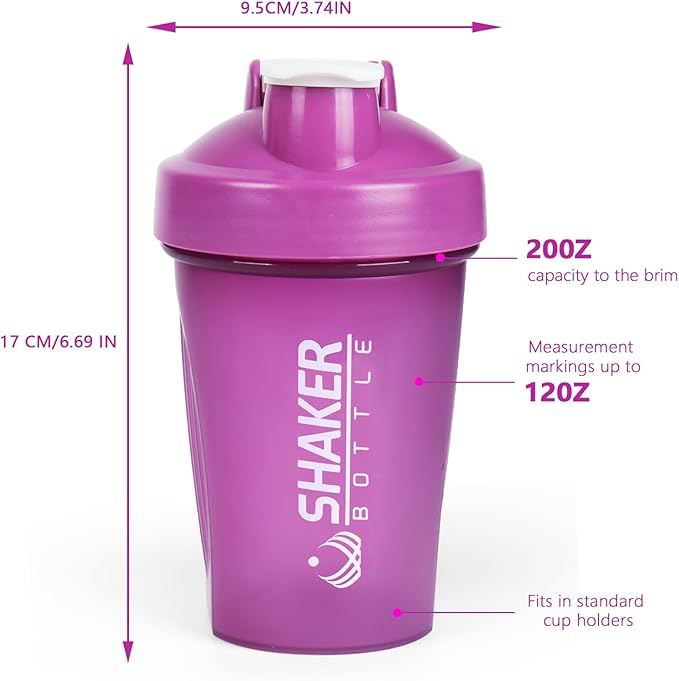 Shaker Bottle, 400ml Small Protein Shaker Cup with Mixing Ball for Smooth blending, Leak-Proof GYM Workout Water Bottles for protein& Smoothie Shake，Bpa Free (13oz / Purple)