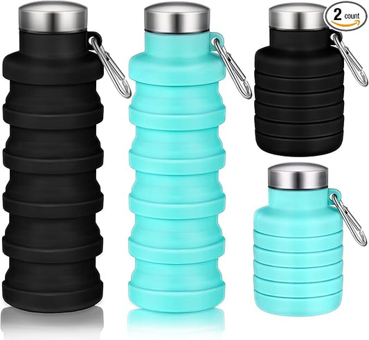17oz Collapsible Water Bottles for Travel 500ml Reusable Foldable Silicone Water Bottle with Portable Buckle Silicone for Camping Hiking Sport