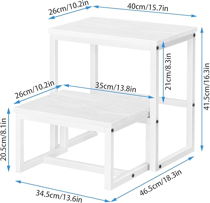 LIANTRAL Step Stools for Adults Kids, 3 in1 Heavy Duty Sturdy Two Step Stool, Supports Up to 500lb, Wooden Board Metal Frame, Foot Stool for High Bed Kitchen Bathroom - White