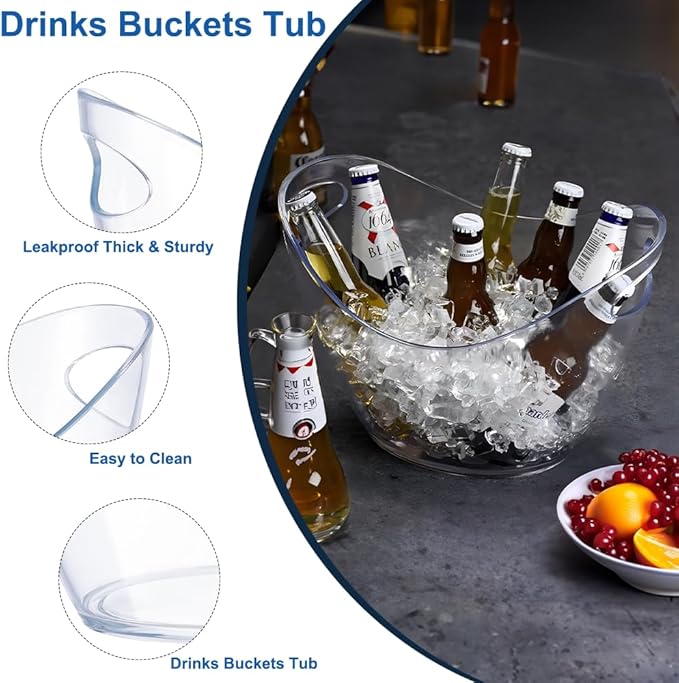 Ice Bucket 2 PCS, Acrylic Clear Wine Bucket 4 Liter Beverage Tub Champagne Wine Bucket for Parties and Drinks, Food Grade, Perfect for Wine, Champagne or Beer Bottles