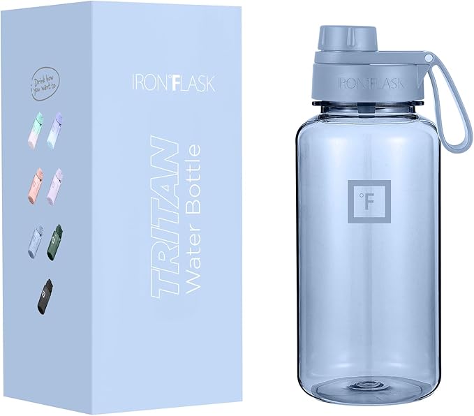 IRON °FLASK Clear Tritan Trekker Water Bottle with Chug Lid - Leak Proof & Lightweight for Gym, Hiking, Sports - Dishwasher Safe, BPA Free Plastic - Stormy Blue, 32 Oz