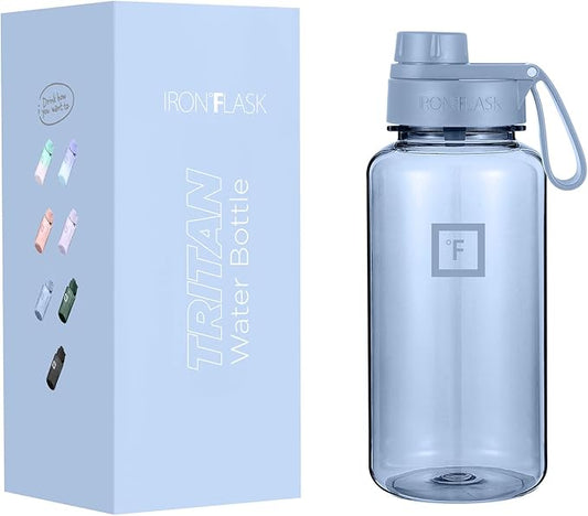IRON °FLASK Clear Tritan Trekker Water Bottle with Chug Lid - Leak Proof & Lightweight for Gym, Hiking, Sports - Dishwasher Safe, BPA Free Plastic - Stormy Blue, 32 Oz