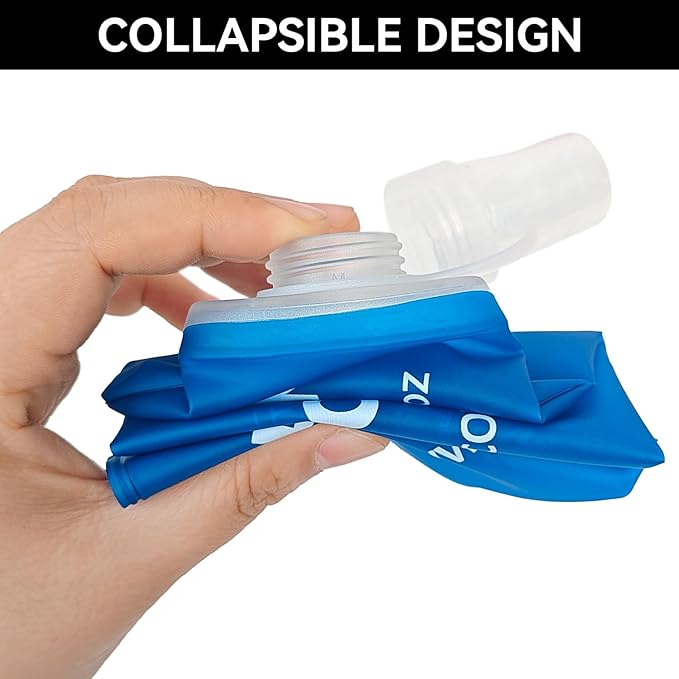 Premium Collapsible Water Bottle-150ml (5.29 oz), Portable Soft Flask Water Bottle for Hydration Pack/Running Vest- Folding Water Bottle for Running, Hiking, Cycling (Blue 150ml)