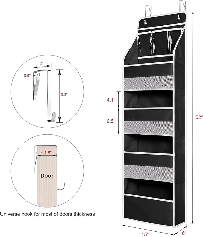 Univivi 5-Shelf Over Door Organizer Baby Door Wall Mount Storage with 3 Small PVC Pockets and 4 Large Pockets Ideal for Baby Stuff, Toiletries and Sundries