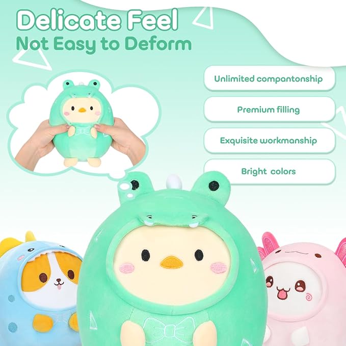 Cute Plush Crocodile Chicken Stuffed Animal Pillow, 8" Soft Kawaii Chick Plushie with Crocodile Outfit Gift for Kids