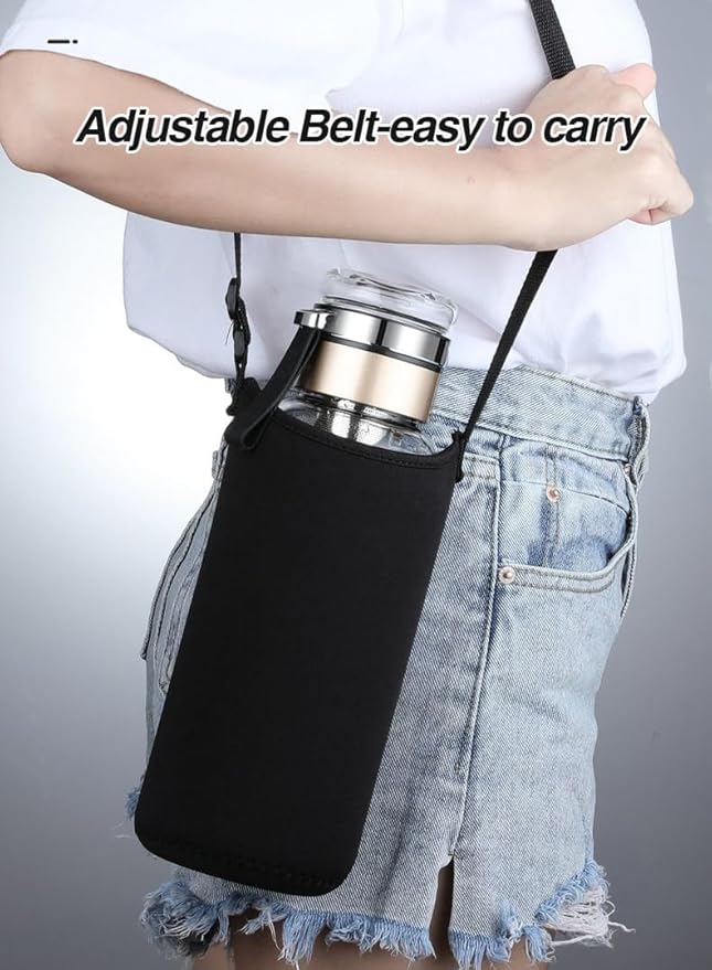 32OZ Borosilicate Glass Infuser Water Bottle,Glass Tea Tumbler with Strainer and Anti-slip Sleeve, Sport Water Bottles for Gym Hiking Camping