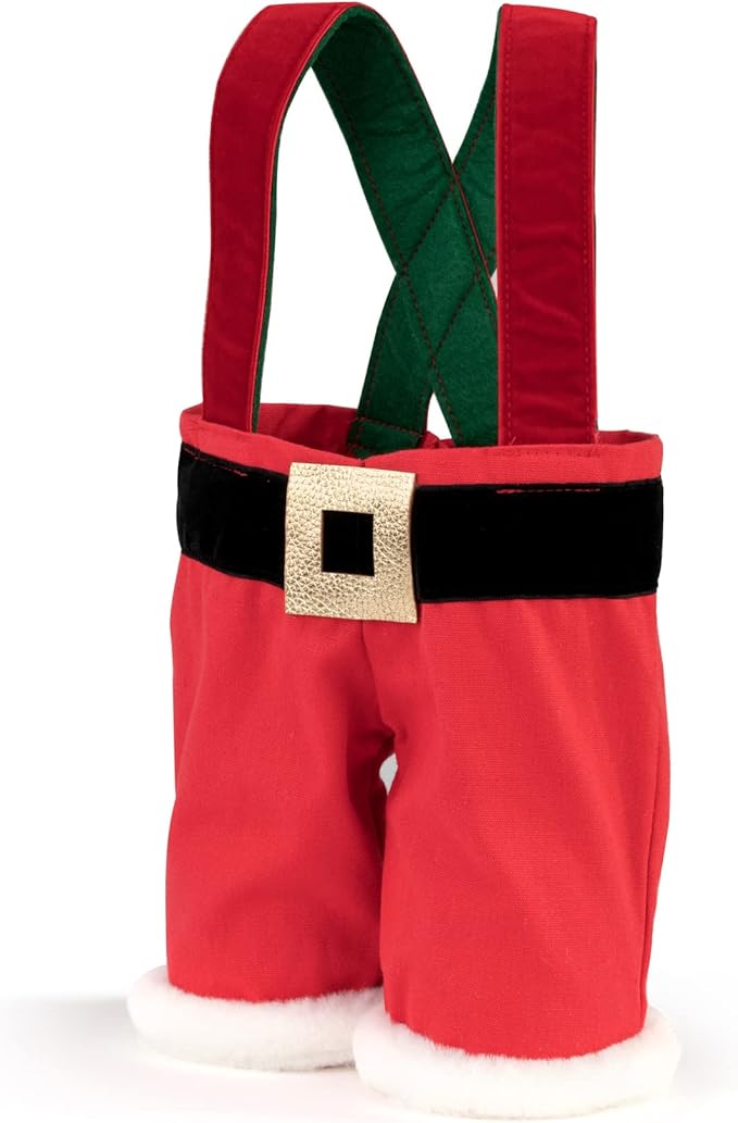 DEMDACO Festive Red Santa Pants Double 15 x 10 Cotton Blend Christmas Wine Accessory Bottle Bag