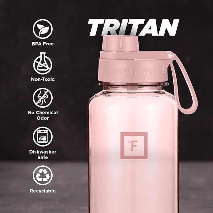 IRON °FLASK Clear Tritan Trekker Water Bottle with Chug Lid & Rubber Boot - Leak Proof & Lightweight for Gym, Hiking, Sports - Dishwasher Safe, BPA Free Plastic - Pink Marshmallow, 32 Oz
