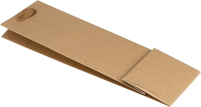 SINJEUN 50 Pack Kraft Paper Wine Gift Bags with Handles, 250gsm Reusable Wine Gift Bottle Carrying Bags Tote Holders for Champagne, Whiskey, Spirits, Extra Strong Laminated Base, 14 x 4 x 3.5 Inch