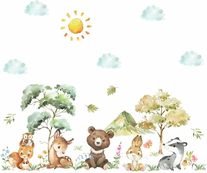 Jungle Animals with Tree Plant Wall Decals Monkey Lion Tiger Wall Stickers Baby Nursery Kids Room Living Room Home Decor (Animal5)