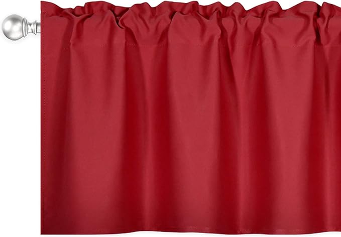 Red Valance for Windows 72x18 Inch Solid Thermal Insulated Blackout Rod Pocket Kitchen Short Curtain Toppers Valance for Bathroom Living Room 1 Panel