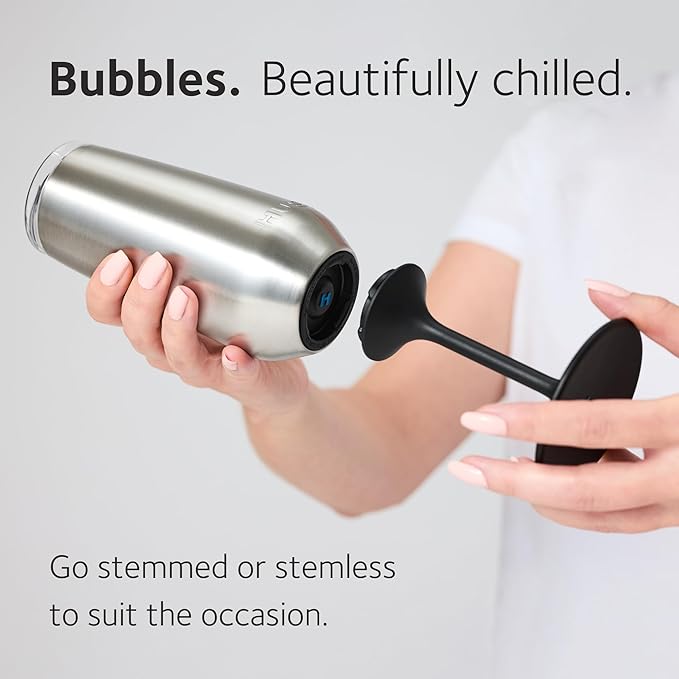 Huski Champagne Flute | NEW | Premium Stainless Steel Champagne Glass with Lid | Go Stemmed or Stemless with Detachable Stem | Triple Insulated Tumbler | 8oz Capacity | Great Gift (White)