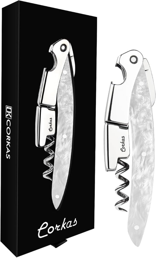 Wine Key - CORKAS Prestige Waiter Corkscrew with Moonstone Resin Handle, Handcrafted Wine Opener Manual with Double Hinged, Foil Cutter and Bottle Opener, Gifts for Sommelier, Bartenders, Servers