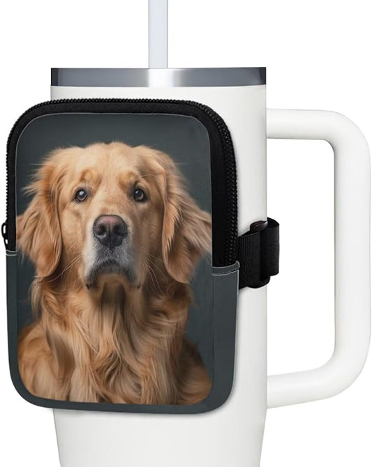 Golden Retriever Stanley Cup Pouch with Adjustable Strap Water Bottle Storage Bag 20oz-40oz IceFlow Tumbler Pouch for Stanley Accessories