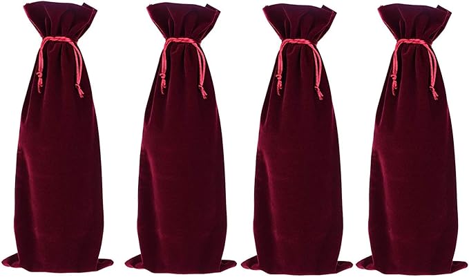4 Pcs Luxury Velvet Wine Bottle Gift Bags with Double Drawstring Closure for Champagne Wedding Party(15" x 6.3")