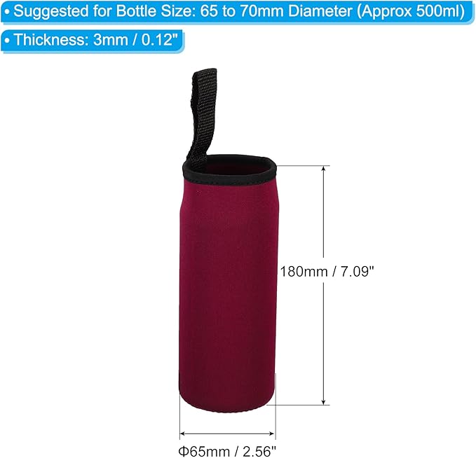 PATIKIL 65mmx180mm Water Bottle Sleeve, 4 Pack Neoprene Insulated Bottle Bag Holder Carrier Pouch with Finger Strap, Wine Red
