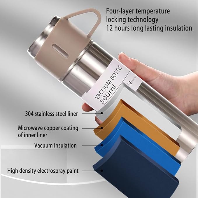 Vacuum Insulated Bottle with Cup 700ml/24oz Insulated Stainless Steel 304 Water Bottle with Sports and Travel Stainless steel Cffee Bottles (Steel set 24Oz)