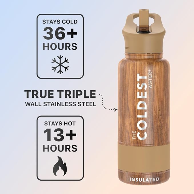 Coldest Sports Water Bottle with Straw Lid Vacuum Insulated Stainless Steel Metal Thermos Bottles Reusable Leak Proof Flask for Sports Gym(32 oz, Executive)