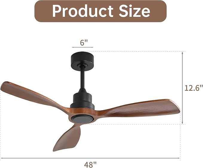 NicBex Ceiling Fan 48 Inch Ceiling Fan without Light Ceiling Fans with 3 Wood Blades and Remote Control Reversible DC Motor Ceiling Fan for Bedroom, Living Room, Brown
