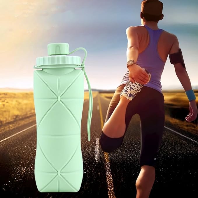 Collapsible Water Bottle, Silicone Foldable Water Bottles For Travel,Lightweight, Leakproof, and Reusable Perfect for Travel, Camping, Yoga, and Outdoor Sports,BPA Free, 20 oz （Green ）