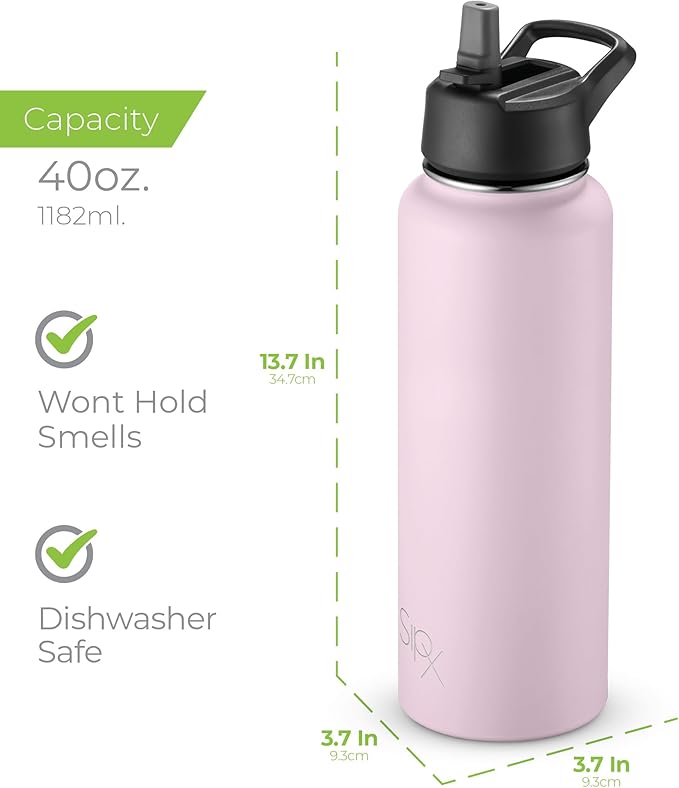 SipX™ Triple-Insulated Stainless Steel Water Bottle 40oz. With 3 Lids, BPA-Free Reusable Insulated Water Bottle Keeps Cold 24 Hours, Metal Water Bottle Made Of Sustainable Material For Hiking & Biking