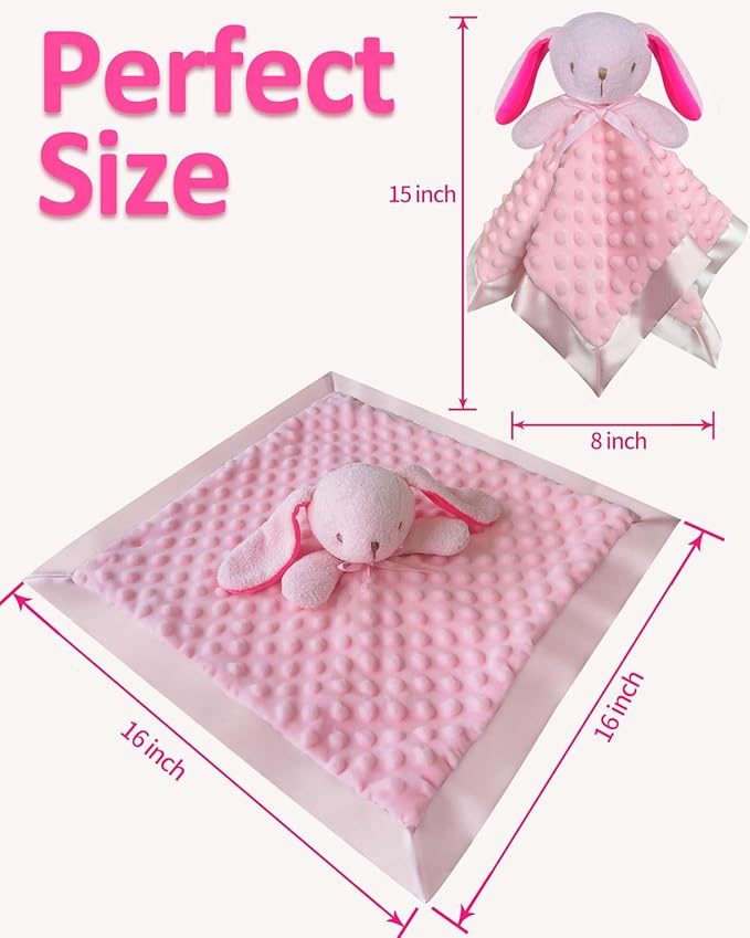 Pink Bunny Baby Security Blanket Loveys for Babies Girls, 16" Soft Baby Lovey Blanket, Baby Snuggle Stuffed Animals Blankie, Baby Girls Gifts for Infant and Toddler