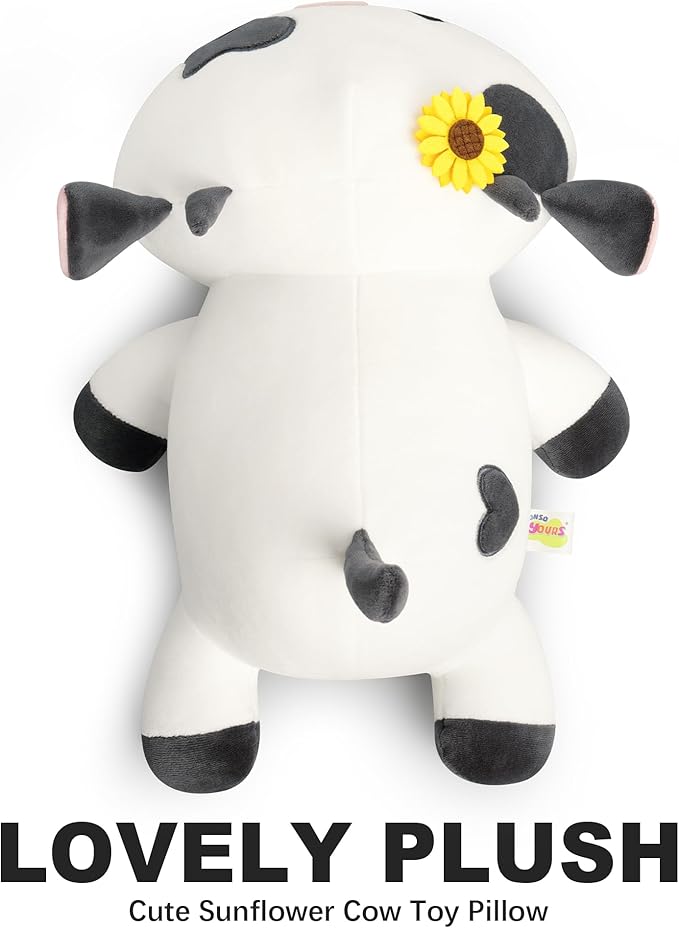 Onsoyours Cute Cow Plushie with Sunflower Headwear, Soft Stuffed Milk Cow Squishy Plush Animal Toy Flower Cow Pillow for Kids (Sunflower Cow, 9")