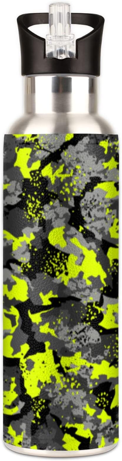 Fluorescence Camo Stainless Steel Sports Water Bottle with Straw, 32 oz Vacuum Insulated Cup, Keeps Hot Cold Canteen Water Bottles For Cycling Travel Hiking