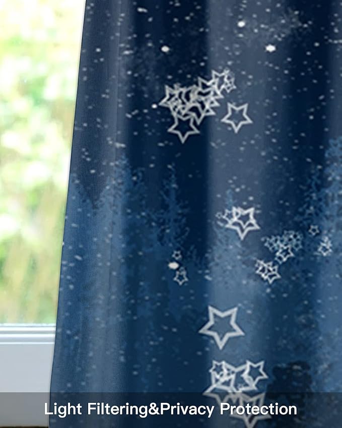 Christmas Kitchen Curtains Valances for Windows Santa Claus Reindeer Rod Pocket Window Treatment for Kitchen/Living Room/Bedroom/Bathroom,42" X 18" -1 Panel, Blue Snowy Night